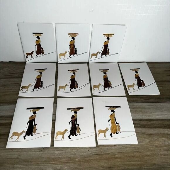 Vintage Wood Cut Veneer Blank Cards Caribbean Handmade Set 10 4”X5.5” Ethnic - Picture 1 of 9